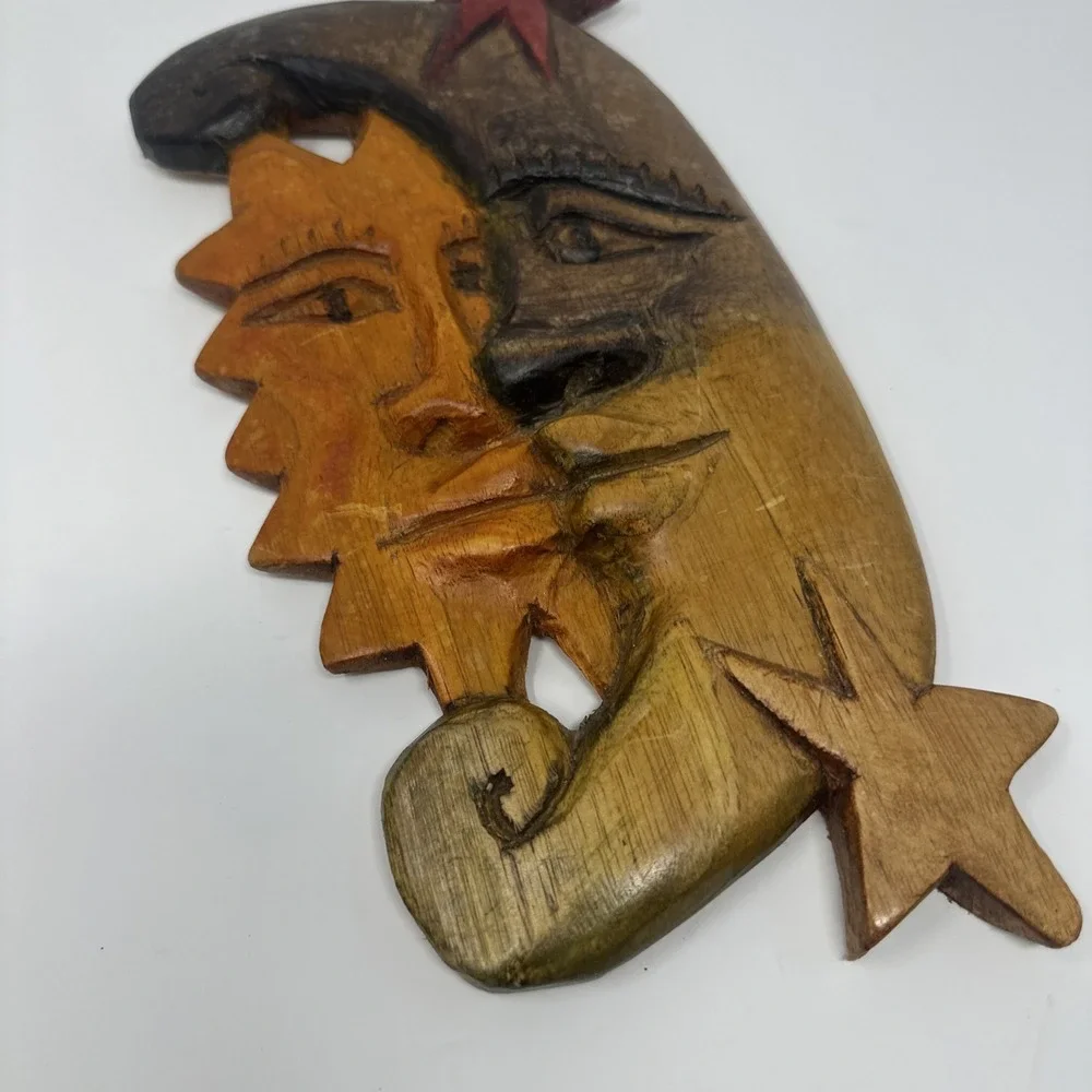 Vintage‎ Hand Carved Celestial Sun And Moon Wall Art Decor